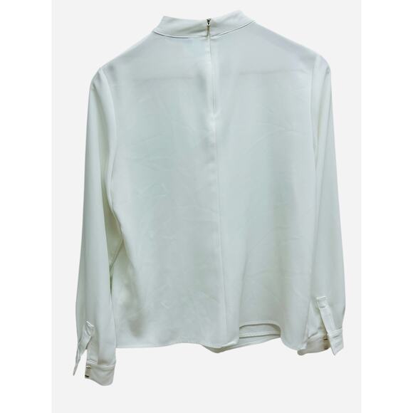 Calvin Klein Off-White Tie Neck Blouse Petite Medium Long Sleeve Professional - Picture 2 of 7